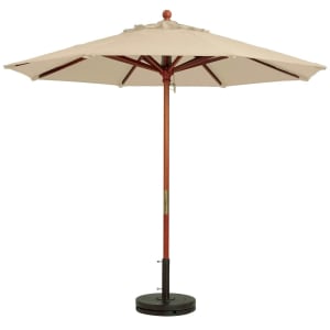 838-98940331 7 ft Round Top Market Umbrella - Khaki Fabric, Wooden Pole