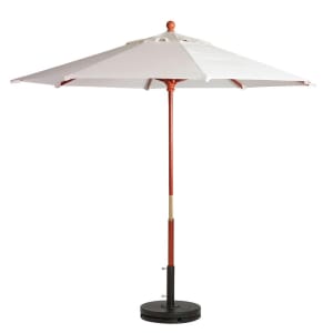 838-98940431 7 ft Round Top Market Umbrella - White Fabric, Wooden Pole