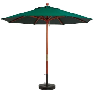 838-98942031 7 ft Round Top Market Umbrella - Forest Green Fabric, Wooden Pole