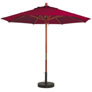 838-98942731 7 ft Round Top Market Umbrella - Burgundy Fabric, Wooden Pole