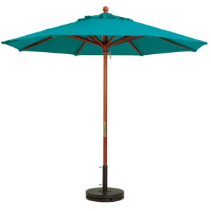 838-98943131 7 ft Round Top Market Umbrella - Turquoise Fabric, Wooden Pole