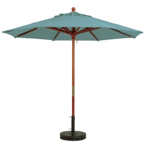 838-98945031 7 ft Round Top Market Umbrella - Spa Blue Fabric, Wooden Pole