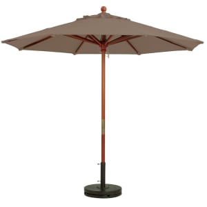 838-98948131 7 ft Round Top Market Umbrella - Taupe Fabric, Wooden Pole