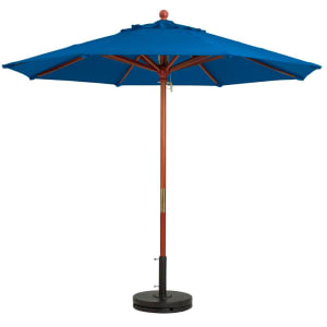 838-98949731 7 ft Round Top Market Umbrella - Pacific Blue Fabric, Wooden Pole