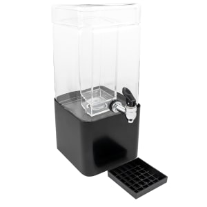 151-1112113 1 1/2 Gallon Square Glass Beverage Dispenser w/ Ice Chamber - Black Metal Base
