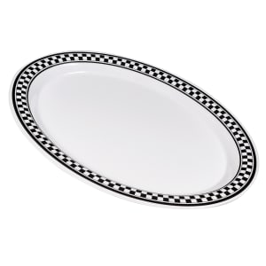 284-OP135X 13 1/2" x 10 1/4" Oval Diamond Chexers Platter - Melamine, White