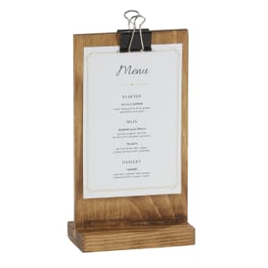 151-20364699 Tabletop Clipboard Menu Card Holder - 4 1/2"W x 8 1/2"H, Pine Wood