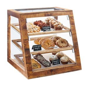 151-3432S99 3 Tier Pastry Display Case w/ Front Doors - Plastic Case, Reclaimed Wood Frame