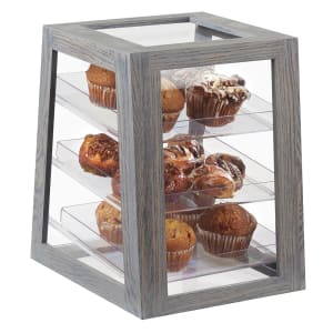 151-383083 3 Tier Pastry Display Case w/ Rear Doors - Plastic Case, Ash Gray Wood Frame