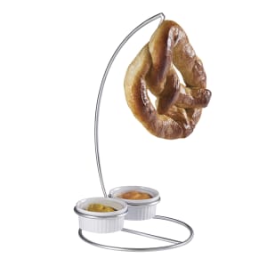 151-4201 Single Pretzel Holder w/ 2 Melamine Ramekins, Silver