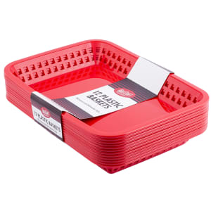 229-C1079R Cash And Carry Mas Grande Baskets - 11 3/4 x 8 1/2 x 1 1/2", Polypropylene, Rectangular, Red