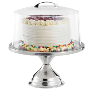 229-H821422 12" Round Cake Stand & Acrylic Cover Set, Stainless