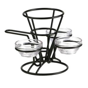 284-4362803 5" Round Wire Fry Cone Basket w/ (3) Condiment Holders - 7"H, Iron, Black