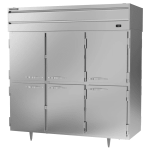 118-PRD3HC1AHS 78" Three Section Pass Thru Refrigerator, (12) Left/Right Hinge Solid Doors,...