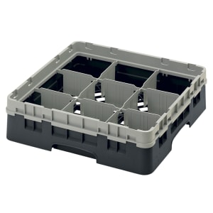 144-9S318110 Camrack® Glass Rack w/ (9) Compartments - (1) Gray Extender, Black