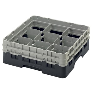 144-9S434110 Camrack® Glass Rack w/ (9) Compartments - (2) Gray Extenders, Black