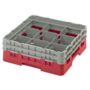 144-9S434163 Camrack® Glass Rack w/ (9) Compartments - (2) Gray Extenders, Red