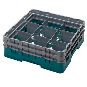 144-9S434414 Camrack® Glass Rack w/ (9) Compartments - (2) Gray Extenders, Teal