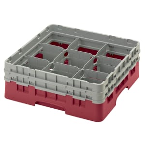 144-9S434416 Camrack® Glass Rack w/ (9) Compartments - (2) Gray Extenders, Cranberry