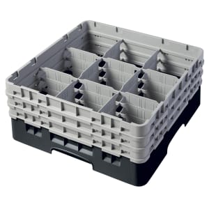 144-9S638110 Camrack® Glass Rack w/ (9) Compartments - (3) Gray Extenders, Black