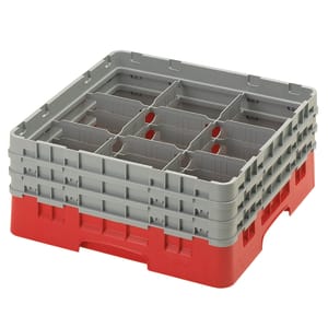 144-9S638163 Camrack® Glass Rack w/ (9) Compartments - (3) Gray Extenders, Red