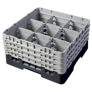 144-9S800110 Camrack® Glass Rack w/ (9) Compartments - (4) Gray Extenders, Black
