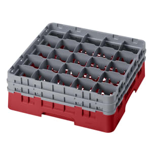 144-25S534163 Camrack® Glass Rack w/ (25) Compartments - (2) Gray Extenders, Red