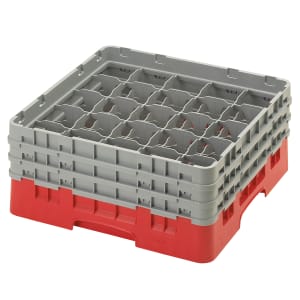 144-25S638163 Camrack® Glass Rack w/ (25) Compartments - (3) Gray Extenders, Red