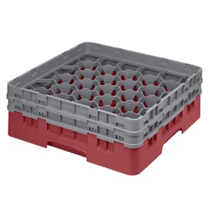 144-30S434163 Camrack® Glass Rack w/ (30) Compartments - (2) Gray Extenders, Red