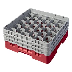 144-30S638163 Camrack® Glass Rack w/ (30) Compartments - (3) Gray Extenders, Red