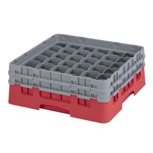 144-36S434163 Camrack® Glass Rack w/ (36) Compartments - (2) Gray Extenders, Red