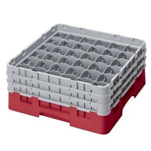 144-36S638163 Camrack® Glass Rack w/ (36) Compartments - (3) Gray Extenders, Red
