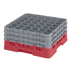 144-36S738163 Camrack® Glass Rack w/ (36) Compartments - (3) Gray Extenders, Red