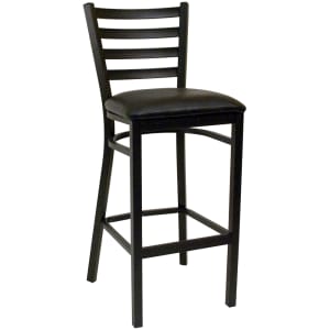 336-77BSBVSLOOSE Bar Stool w/ Ladder Back & Black Vinyl Seat, Black