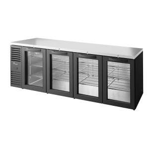 598-TBR108RISZLBGGGG 108" Bar Refrigerator - 4 Swinging Glass Doors, Black, 115v