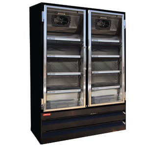 367-GF42BMBFFLED 52 1/4" Two Section Display Freezer w/ Swing Doors - Bottom Mount Compressor, Black, 115v