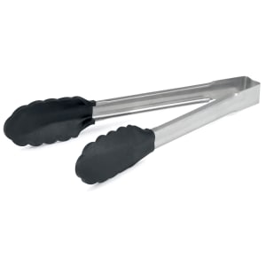 175-4780912 9 1/2"L Stainless Steel Utility Tongs - Black