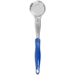 175-6432230 2 oz Round Perforated Spoodle - Blue Nylon Handle, Heavy-Duty, Stainless Steel