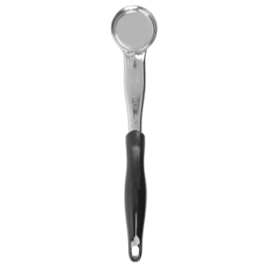 175-6433120 1 oz Round Solid Spoodle - Black Nylon Handle, Heavy-Duty, Stainless Steel