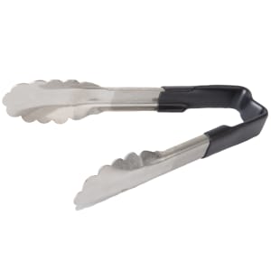 175-4780620 6"L Stainless Steel Utility Tongs - Black