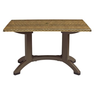 838-UT385018 Rectangular Atlanta Outdoor Table w/ Umbrella Hole - 48" x 32", Melamine, Wicker
