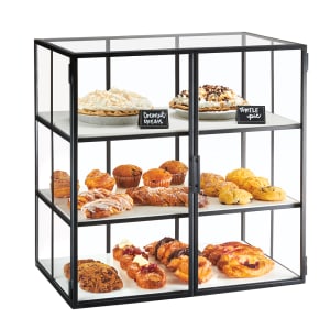 151-2211613 3 Tier Pastry Display Case w/ Swing Doors - 26 1/2"W x 17"D x 26 3/4"H, Acrylic/Steel, Black