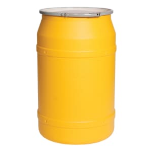 437-1656M 55 gal Open Head Poly Drum w/ Lever Lock Band Closure, Yellow