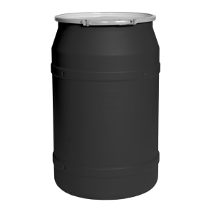 437-1656MBLK 55 gal Open Head Poly Drum w/ Lever Lock Band Closure, Black