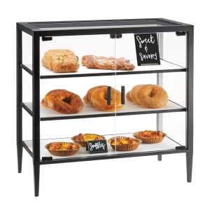 151-220232613 3 Tier Pastry Display Case w/ Swing Doors - 26 1/4"W x 14"D x 26 1/4"H, Acrylic/Steel, Black