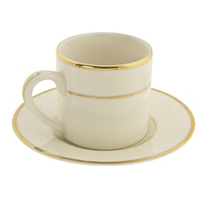 861-CGLD0428 3 oz Double Gold Line Demitasse Can Cup & Saucer Set - Porcelain, Cream/Gold
