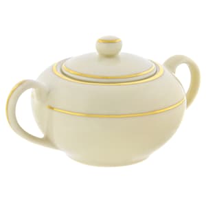 861-CGLD0018 8 oz Double Gold Line Sugar Bowl - Porcelain, Cream/Gold