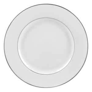 861-DSL0002 9 1/8" Round Double Silver Line Luncheon Plate - Porcelain, White/Silver