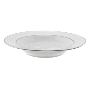 861-DSL0003 10 oz Round Double Silver Line Rim Soup Bowl - Porcelain, White/Silver