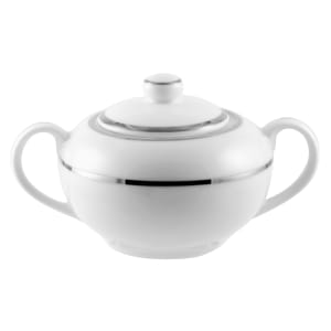 861-DSL0018 8 oz Double Silver Line Sugar Bowl - Porcelain, White/Silver